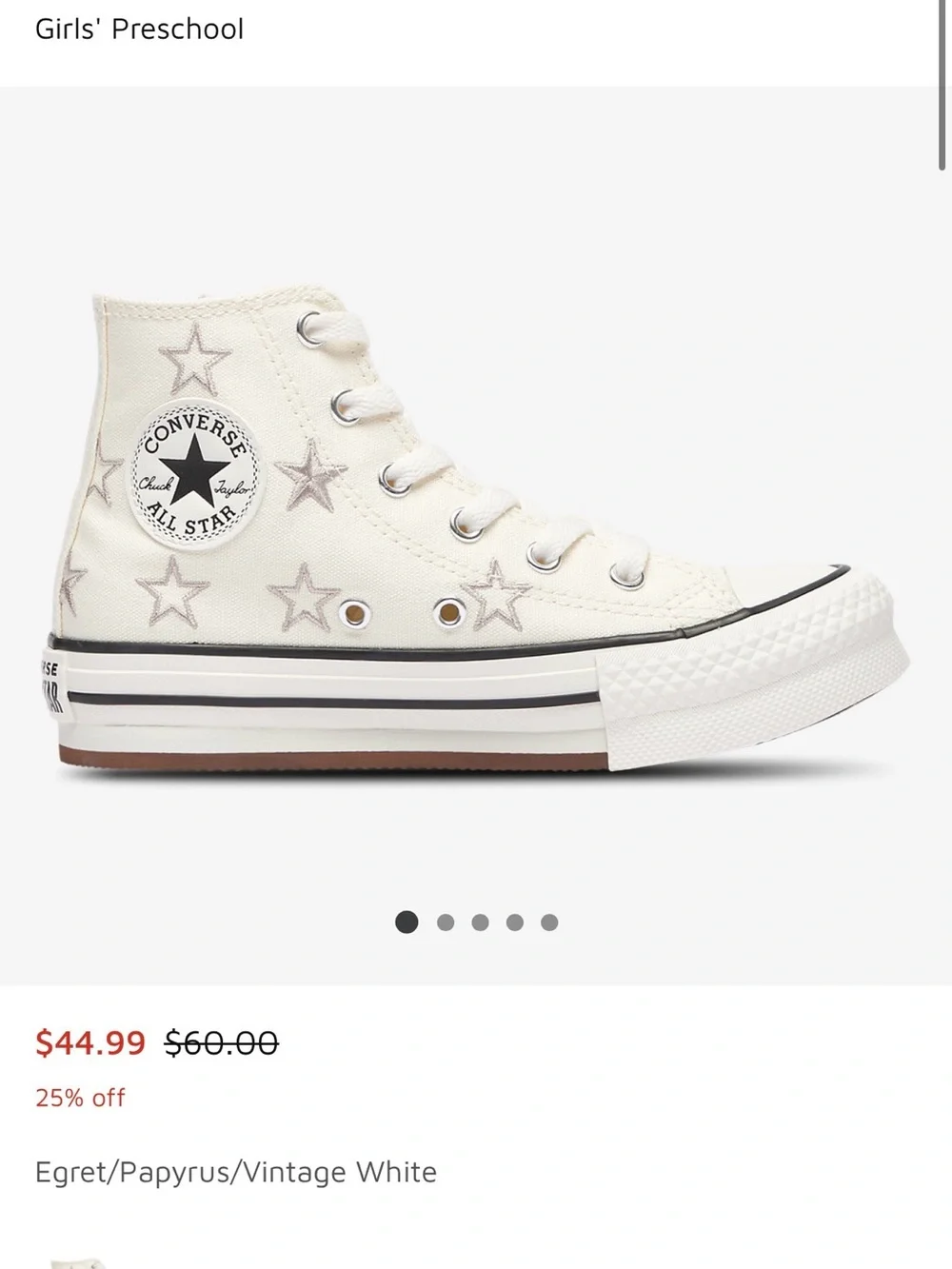 Converse Kids High-Top Sneakers in Cream with Silver Star Accents